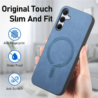 For Samsung Galaxy A35 5G Leather Back Case Compatible with MagSafe Skin-Touch Phone Cover