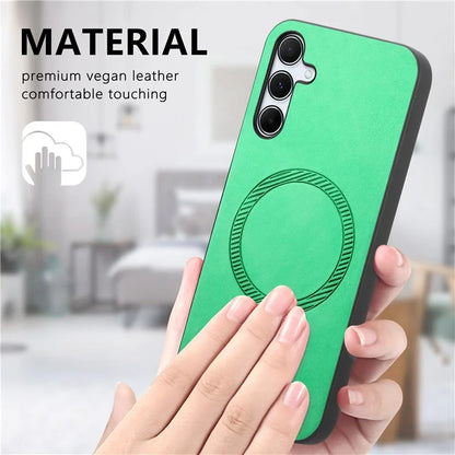 For Samsung Galaxy A35 5G Leather Back Case Compatible with MagSafe Skin-Touch Phone Cover