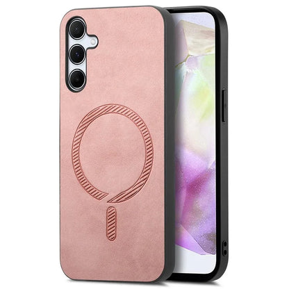 For Samsung Galaxy A35 5G Leather Back Case Compatible with MagSafe Skin-Touch Phone Cover