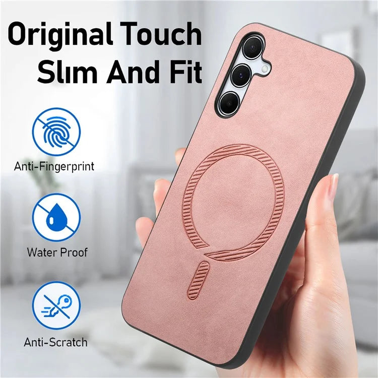 For Samsung Galaxy A35 5G Leather Back Case Compatible with MagSafe Skin-Touch Phone Cover
