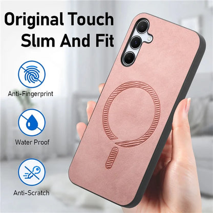 For Samsung Galaxy A35 5G Leather Back Case Compatible with MagSafe Skin-Touch Phone Cover