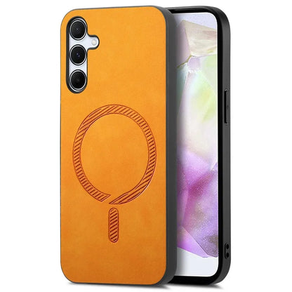 For Samsung Galaxy A35 5G Leather Back Case Compatible with MagSafe Skin-Touch Phone Cover