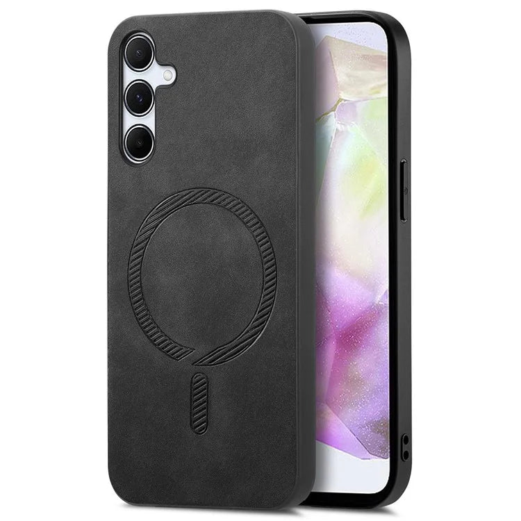 For Samsung Galaxy A35 5G Leather Back Case Compatible with MagSafe Skin-Touch Phone Cover
