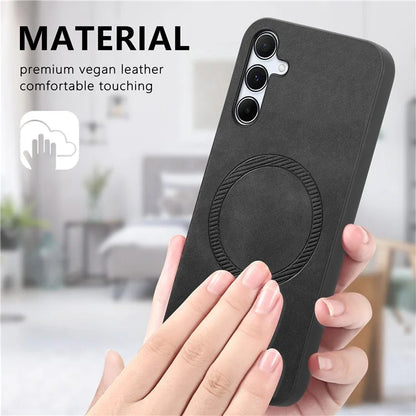 For Samsung Galaxy A35 5G Leather Back Case Compatible with MagSafe Skin-Touch Phone Cover