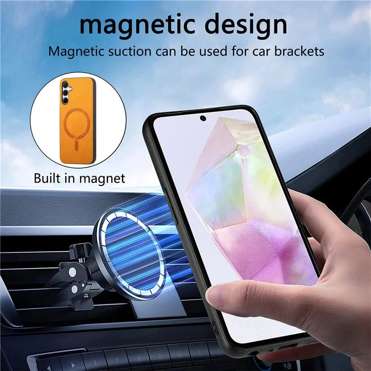 For Samsung Galaxy A35 5G Leather Back Case Compatible with MagSafe Skin-Touch Phone Cover