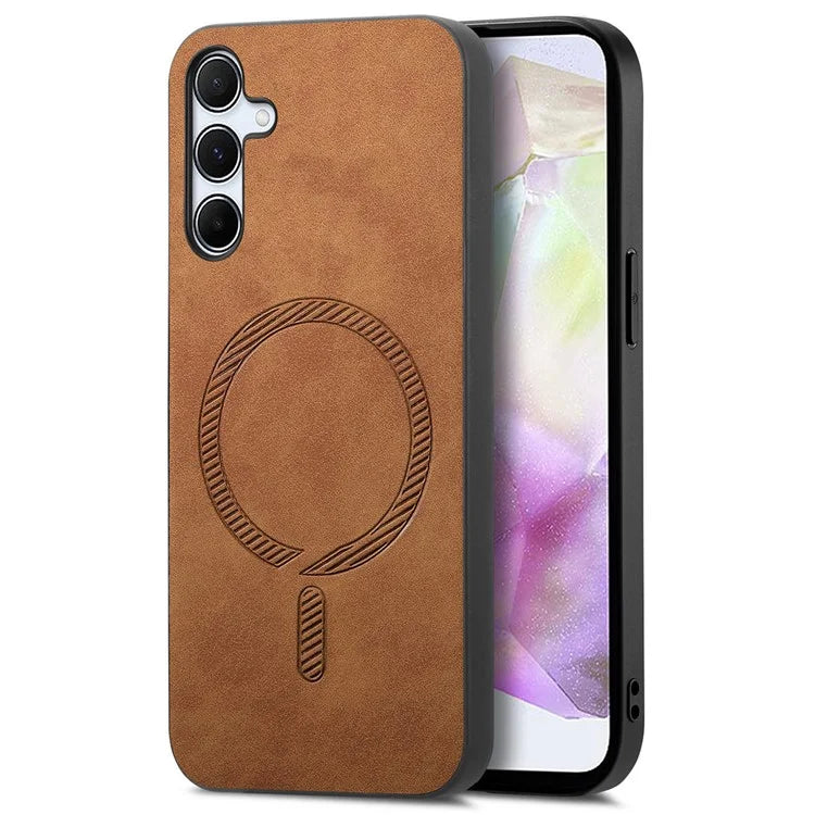 For Samsung Galaxy A35 5G Leather Back Case Compatible with MagSafe Skin-Touch Phone Cover