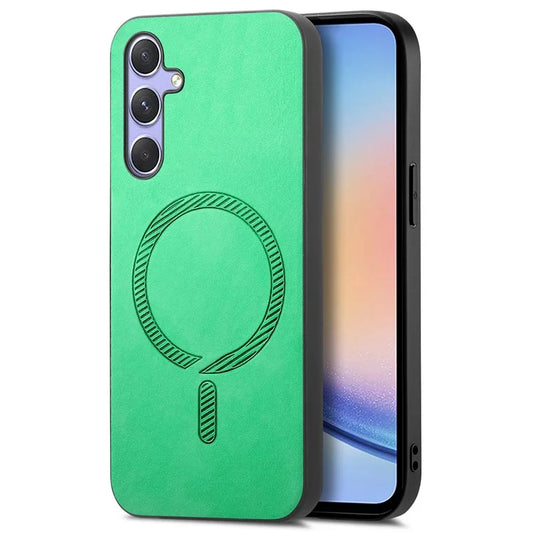 For Samsung Galaxy A34 5G Leather Back Case Compatible with MagSafe Skin-Touch Phone Cover