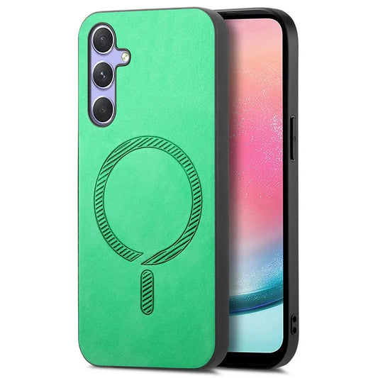 For Samsung Galaxy A24 4G (162.1 X 77.6 X 8.3mm) Leather Back Case Compatible with MagSafe Skin-Touch Phone Cover