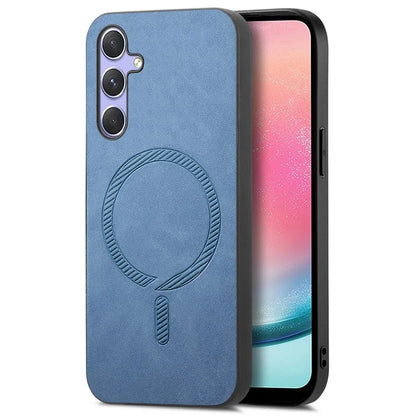 For Samsung Galaxy A24 4G (162.1 X 77.6 X 8.3mm) Leather Back Case Compatible with MagSafe Skin-Touch Phone Cover