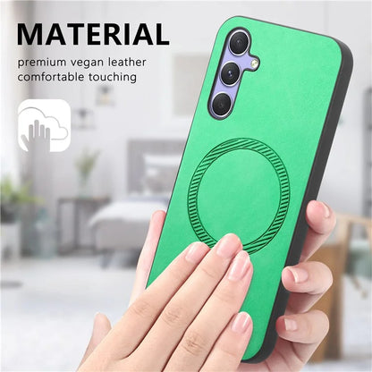 For Samsung Galaxy A24 4G (162.1 X 77.6 X 8.3mm) Leather Back Case Compatible with MagSafe Skin-Touch Phone Cover