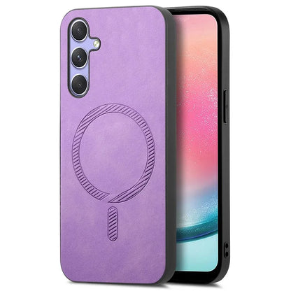 For Samsung Galaxy A24 4G (162.1 X 77.6 X 8.3mm) Leather Back Case Compatible with MagSafe Skin-Touch Phone Cover