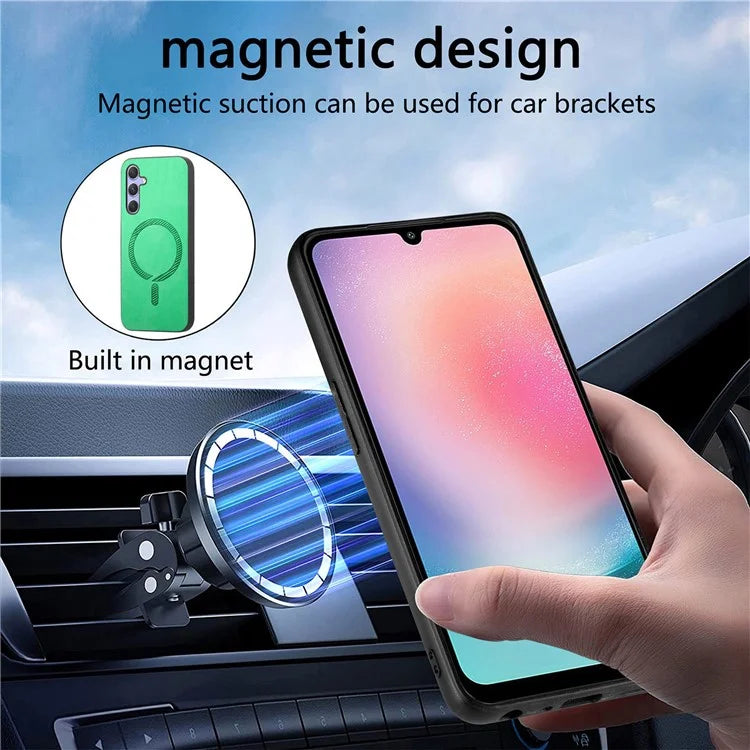 For Samsung Galaxy A24 4G (162.1 X 77.6 X 8.3mm) Leather Back Case Compatible with MagSafe Skin-Touch Phone Cover