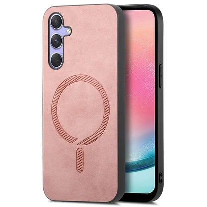 For Samsung Galaxy A24 4G (162.1 X 77.6 X 8.3mm) Leather Back Case Compatible with MagSafe Skin-Touch Phone Cover