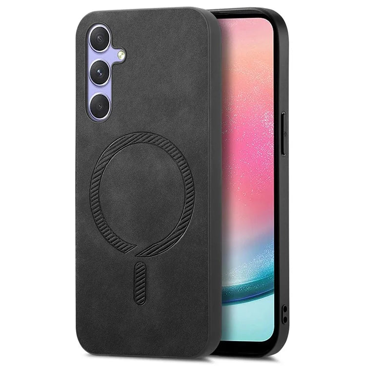 For Samsung Galaxy A24 4G (162.1 X 77.6 X 8.3mm) Leather Back Case Compatible with MagSafe Skin-Touch Phone Cover