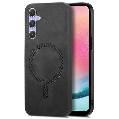 For Samsung Galaxy A24 4G (162.1 X 77.6 X 8.3mm) Leather Back Case Compatible with MagSafe Skin-Touch Phone Cover