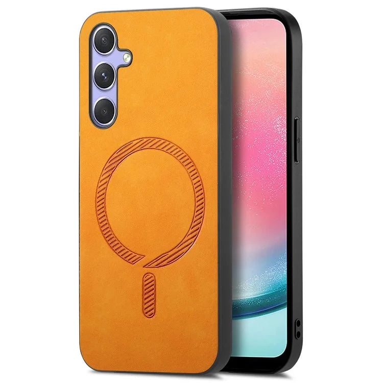 For Samsung Galaxy A24 4G (162.1 X 77.6 X 8.3mm) Leather Back Case Compatible with MagSafe Skin-Touch Phone Cover