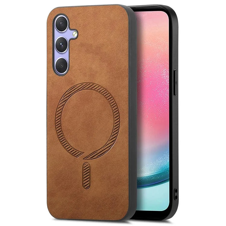 For Samsung Galaxy A24 4G (162.1 X 77.6 X 8.3mm) Leather Back Case Compatible with MagSafe Skin-Touch Phone Cover