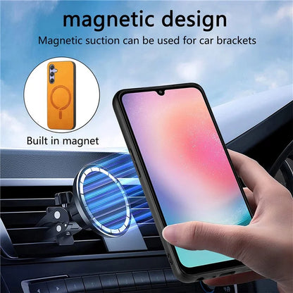 For Samsung Galaxy A24 4G (162.1 X 77.6 X 8.3mm) Leather Back Case Compatible with MagSafe Skin-Touch Phone Cover