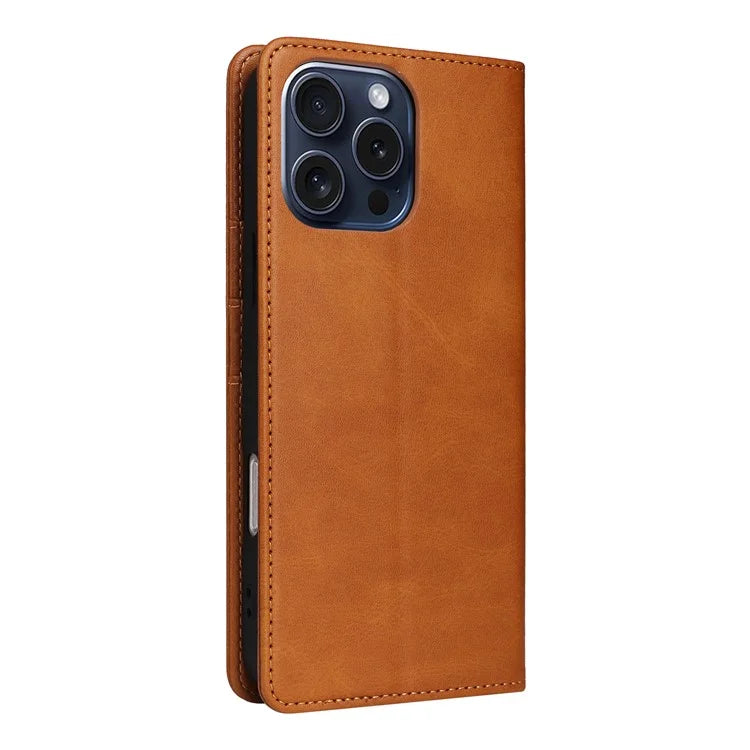 For iPhone 15 Pro Case RFID Blocking Phone Leather Cover Magnetic Closing