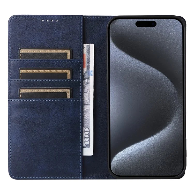 For iPhone 15 Pro Case RFID Blocking Phone Leather Cover Magnetic Closing