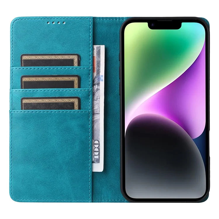 For iPhone 14 / 13 Case RFID Blocking PU Leather Phone Wallet Cover