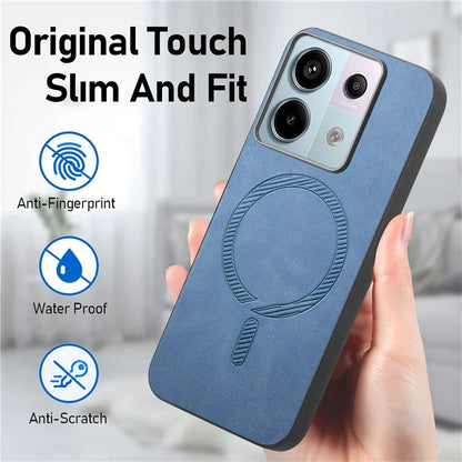 B1 For Xiaomi Poco X6 5G / Redmi Note 13 Pro 5G Leather Back Case Compatible with MagSafe Skin-Touch Phone Cover