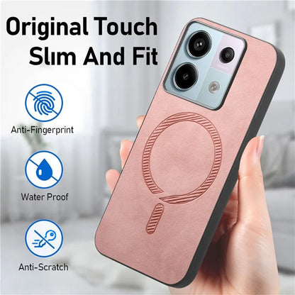 B1 For Xiaomi Poco X6 5G / Redmi Note 13 Pro 5G Leather Back Case Compatible with MagSafe Skin-Touch Phone Cover