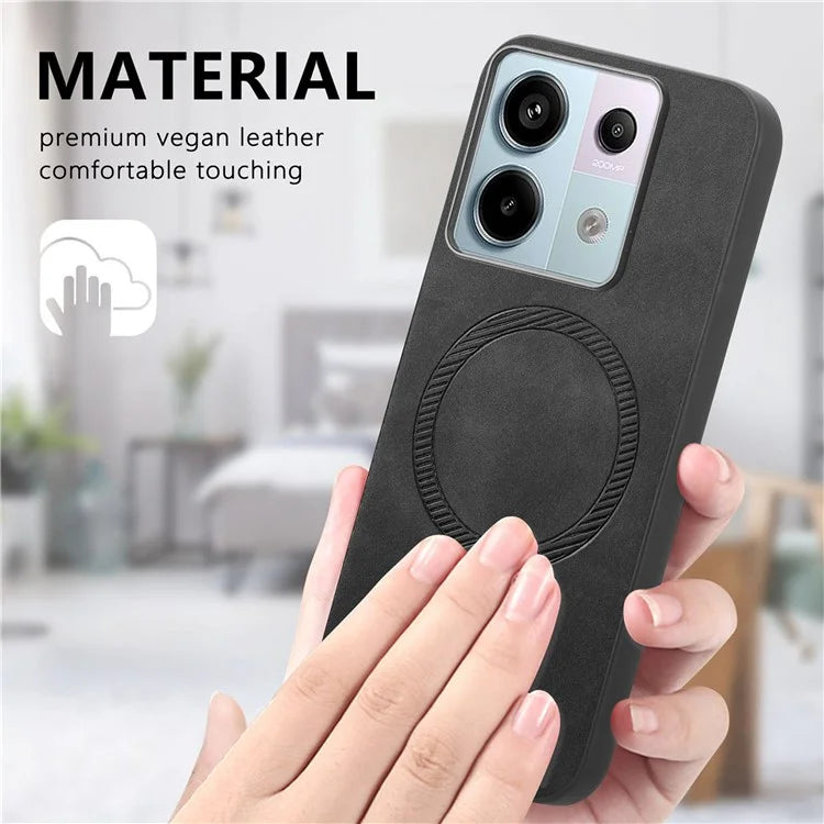 B1 For Xiaomi Poco X6 5G / Redmi Note 13 Pro 5G Leather Back Case Compatible with MagSafe Skin-Touch Phone Cover