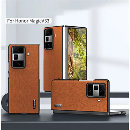 For Honor Magic Vs3 5G Case PU Leather+PC+TPU Back Phone Cover Wood Texture