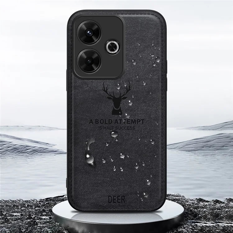For Xiaomi Redmi Note 13R 5G Case Cloth Texture PU Leather Back Phone Cover Deer Pattern