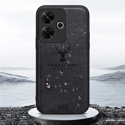 For Xiaomi Redmi Note 13R 5G Case Cloth Texture PU Leather Back Phone Cover Deer Pattern