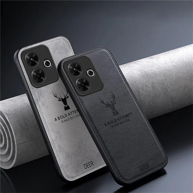 For Xiaomi Redmi Note 13R 5G Case Cloth Texture PU Leather Back Phone Cover Deer Pattern