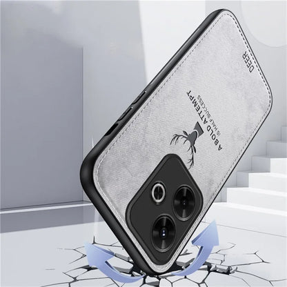 For Xiaomi Redmi Note 13R 5G Case Cloth Texture PU Leather Back Phone Cover Deer Pattern