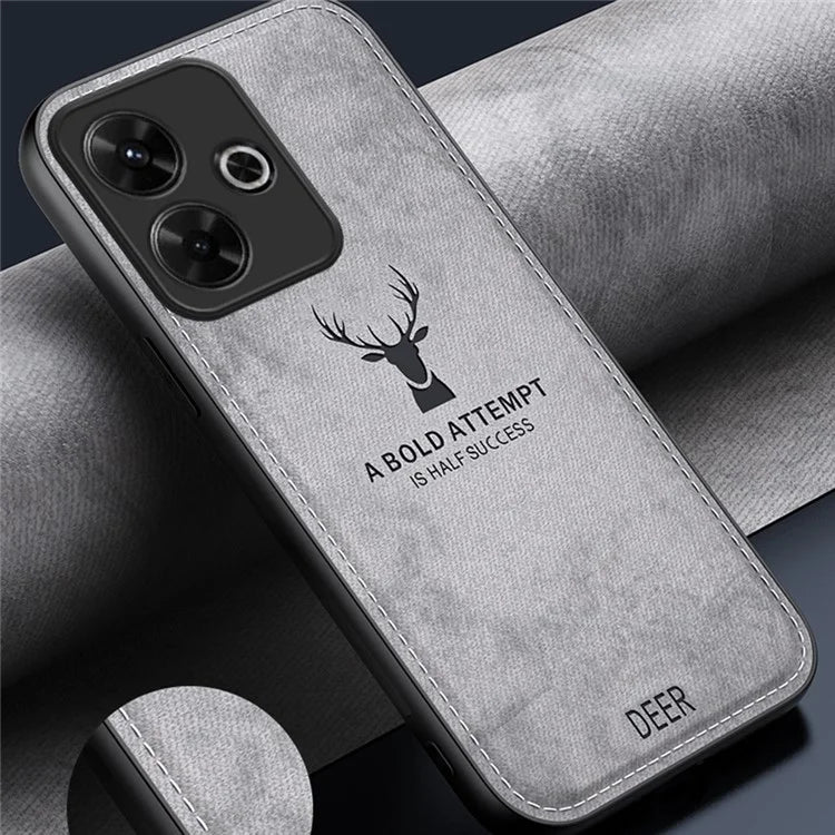 For Xiaomi Redmi Note 13R 5G Case Cloth Texture PU Leather Back Phone Cover Deer Pattern