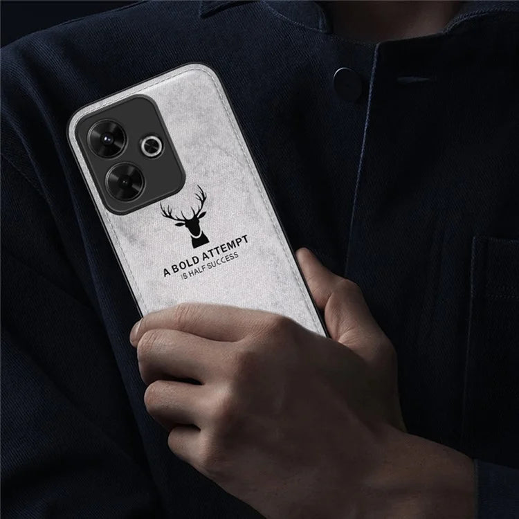 For Xiaomi Redmi Note 13R 5G Case Cloth Texture PU Leather Back Phone Cover Deer Pattern