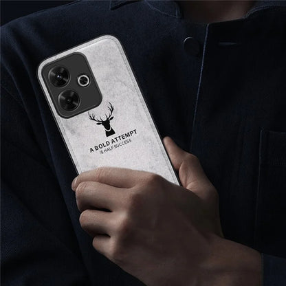 For Xiaomi Redmi Note 13R 5G Case Cloth Texture PU Leather Back Phone Cover Deer Pattern
