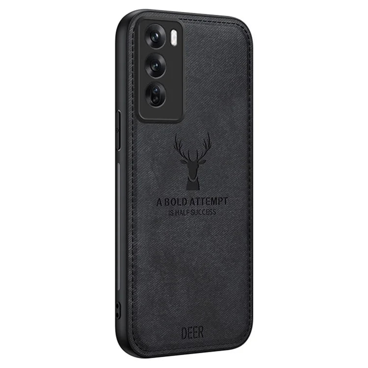 For Oppo Reno12 5G (Global) Phone Case Deer Pattern Cloth Texture PU Leather Back Cover