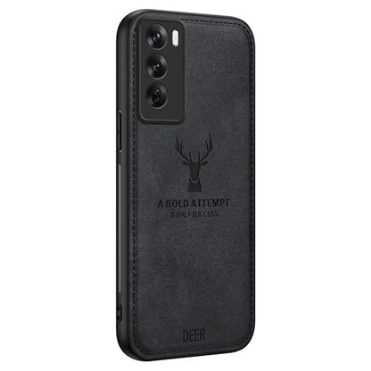 For Oppo Reno12 5G (Global) Phone Case Deer Pattern Cloth Texture PU Leather Back Cover