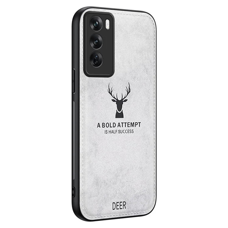For Oppo Reno12 5G (Global) Phone Case Deer Pattern Cloth Texture PU Leather Back Cover