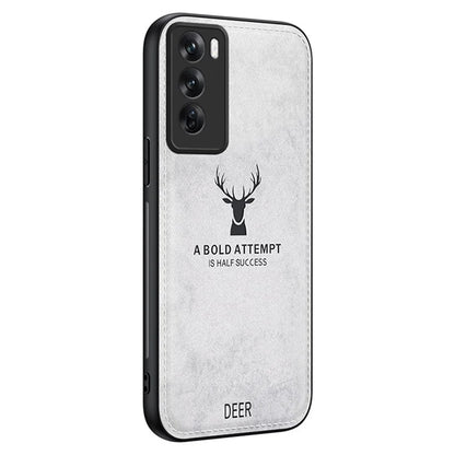 For Oppo Reno12 5G (Global) Phone Case Deer Pattern Cloth Texture PU Leather Back Cover