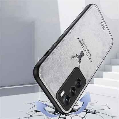 For Oppo Reno12 5G (Global) Phone Case Deer Pattern Cloth Texture PU Leather Back Cover