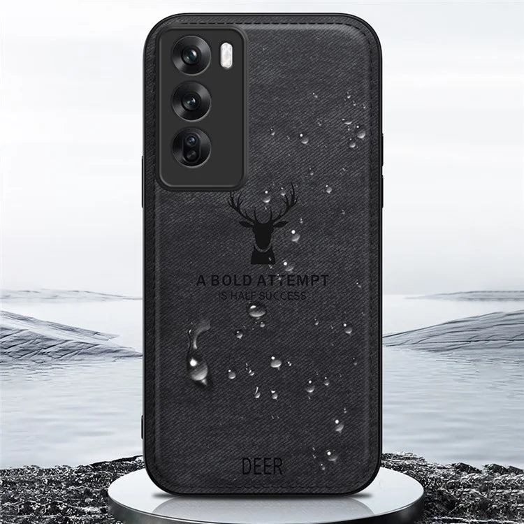 For Oppo Reno12 5G (Global) Phone Case Deer Pattern Cloth Texture PU Leather Back Cover