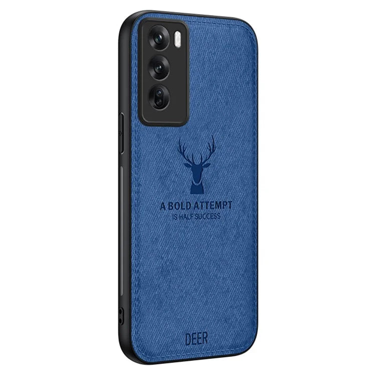 For Oppo Reno12 5G (Global) Phone Case Deer Pattern Cloth Texture PU Leather Back Cover