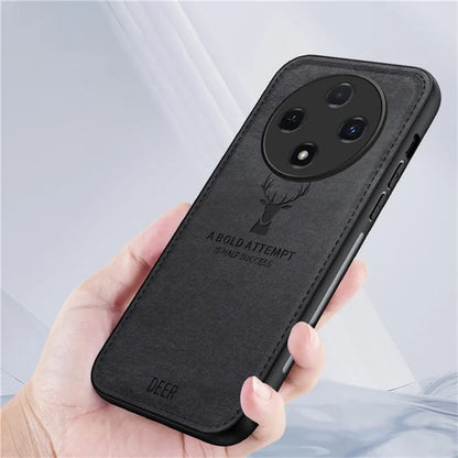 For Oppo Reno12 F 4G Case Deer Pattern Cloth Texture PU Leather Back Phone Cover