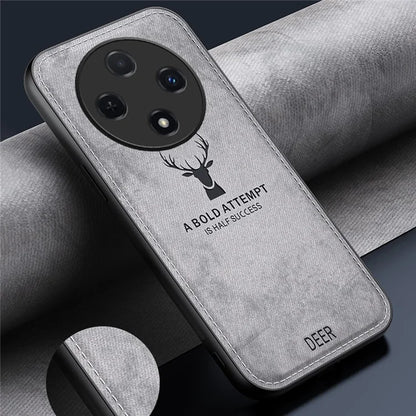For Oppo Reno12 F 4G Case Deer Pattern Cloth Texture PU Leather Back Phone Cover