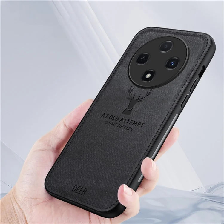 For Oppo Reno12 F 4G Case Deer Pattern Cloth Texture PU Leather Back Phone Cover