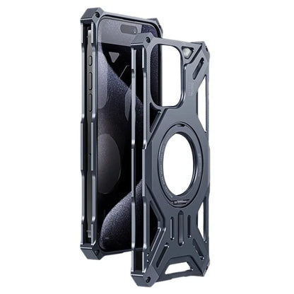 For iPhone 15 Pro Case Borderless Ring Kickstand Aluminum Alloy+Silicone Phone Cover
