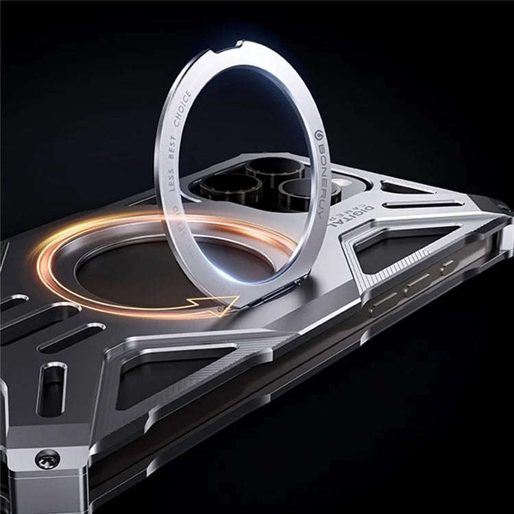 For iPhone 15 Pro Max Case Kickstand Frameless Aluminum Alloy+Silicone Phone Bumper Cover