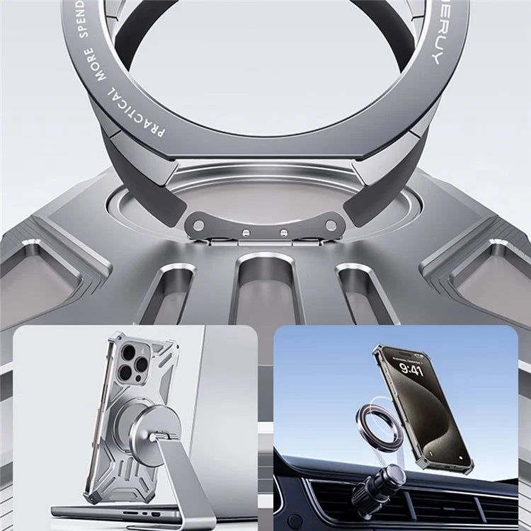 For iPhone 15 Pro Max Case Kickstand Frameless Aluminum Alloy+Silicone Phone Bumper Cover