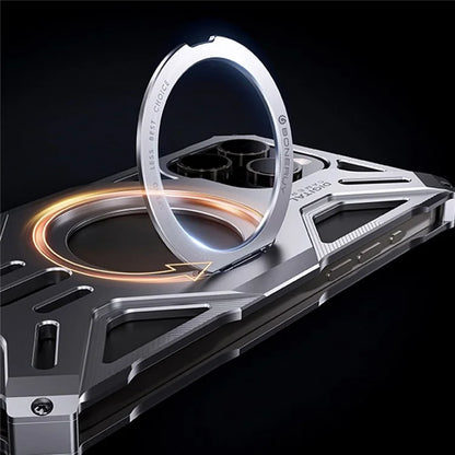 For iPhone 15 Pro Max Case Kickstand Frameless Aluminum Alloy+Silicone Phone Bumper Cover